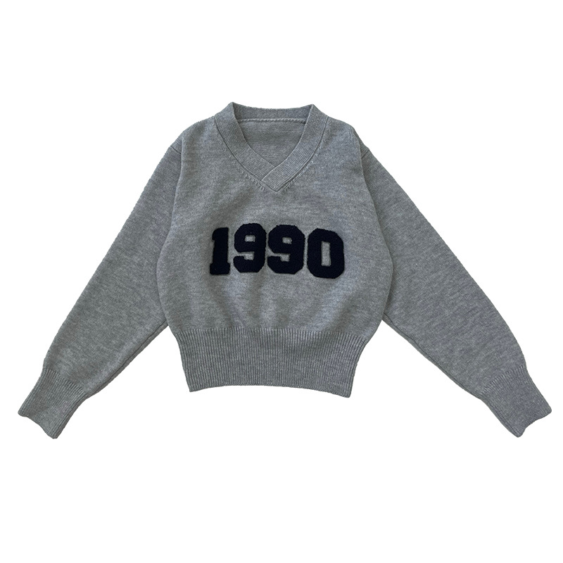 V-Neck Letter Print Long-Sleeved Jersey