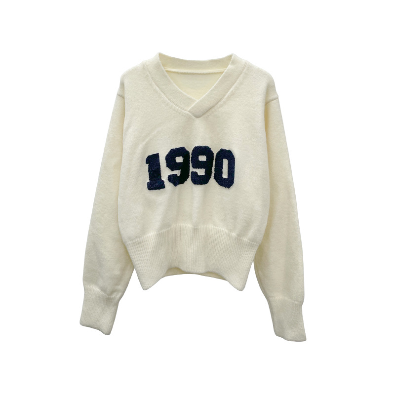 V-Neck Letter Print Long-Sleeved Jersey