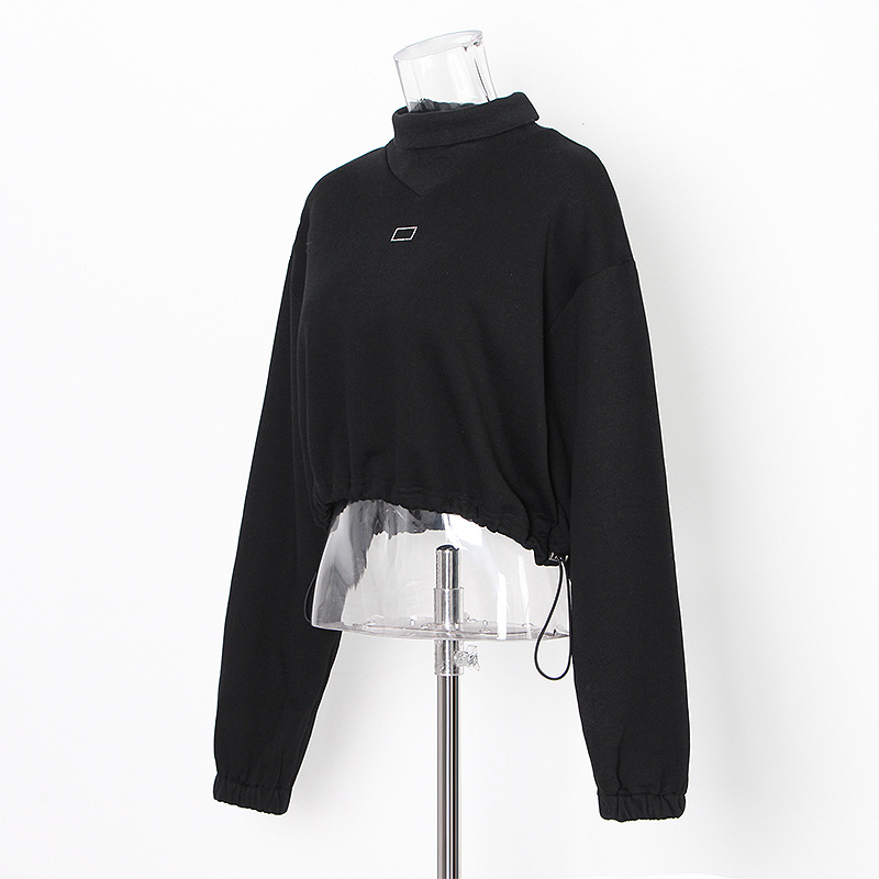 Stand Collar Exposed Umbilical Hem Elastic Waist Sweatshirt