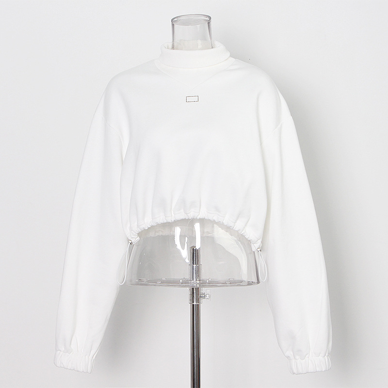 Stand Collar Exposed Umbilical Hem Elastic Waist Sweatshirt