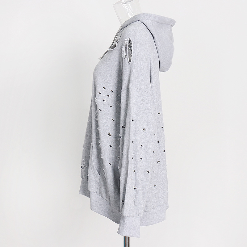 Hooded Hole Loose Pullover Sweatshirt