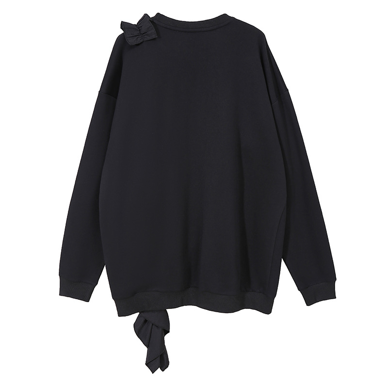 Loose Top Fleece Sweater Round Neck Lace Knit Sweatshirt