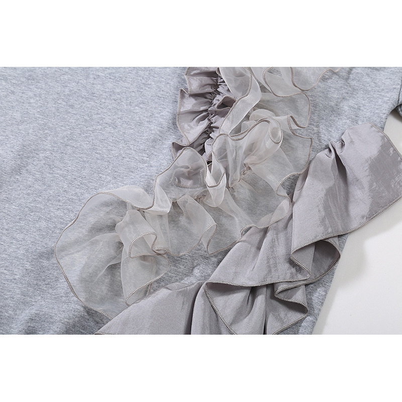 Loose Top Fleece Sweater Round Neck Lace Knit Sweatshirt