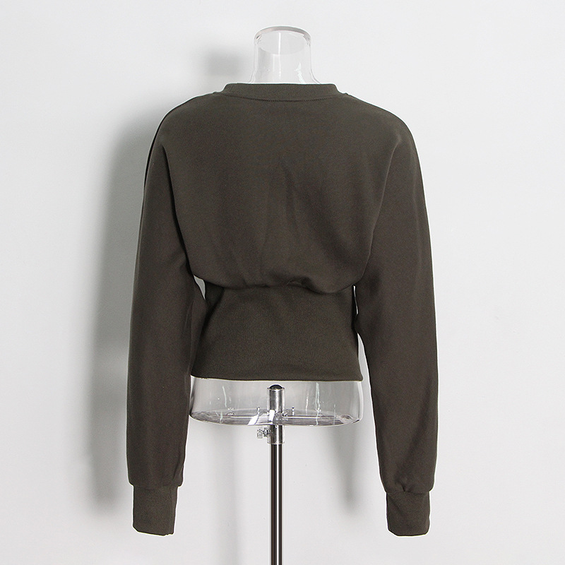 Military Green Head Personality Waist Slim Short Sweatshirt