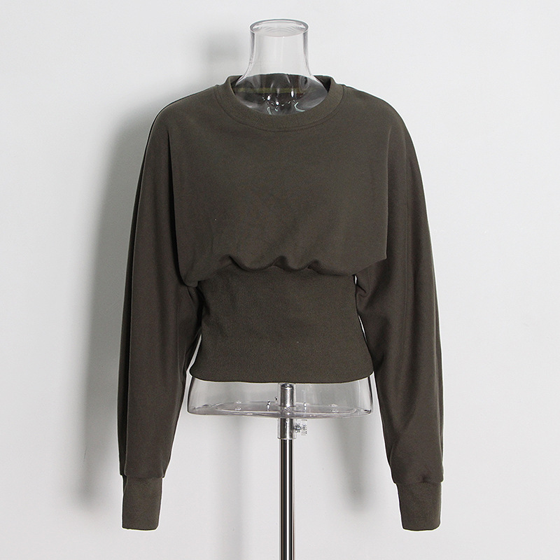 Military Green Head Personality Waist Slim Short Sweatshirt