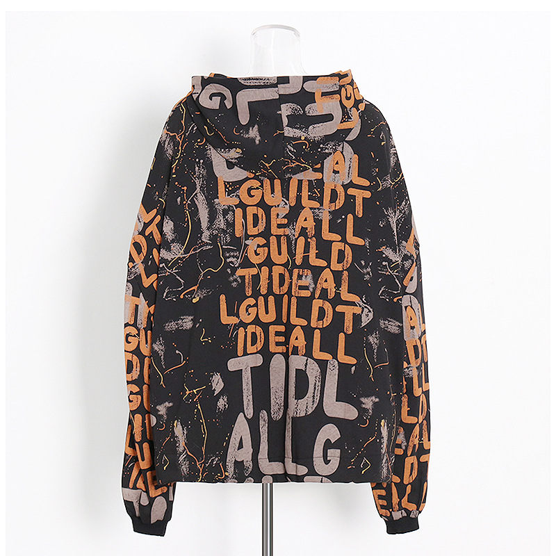 Printed Letters Street Style Cardigan Hooded Sweatshirt
