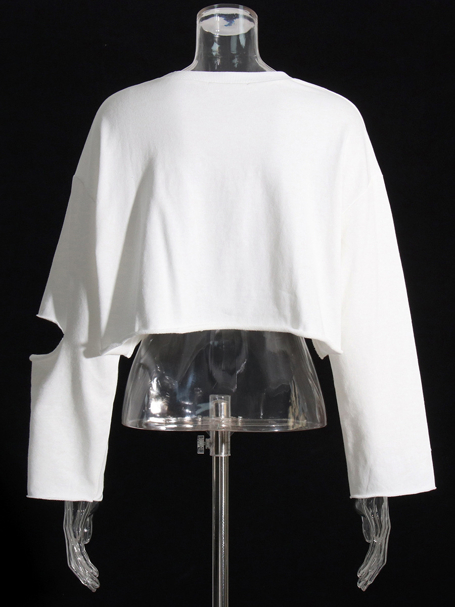 Pullover Sweatshirt Round Neck Long Sleeve Hollow Hole Short Top