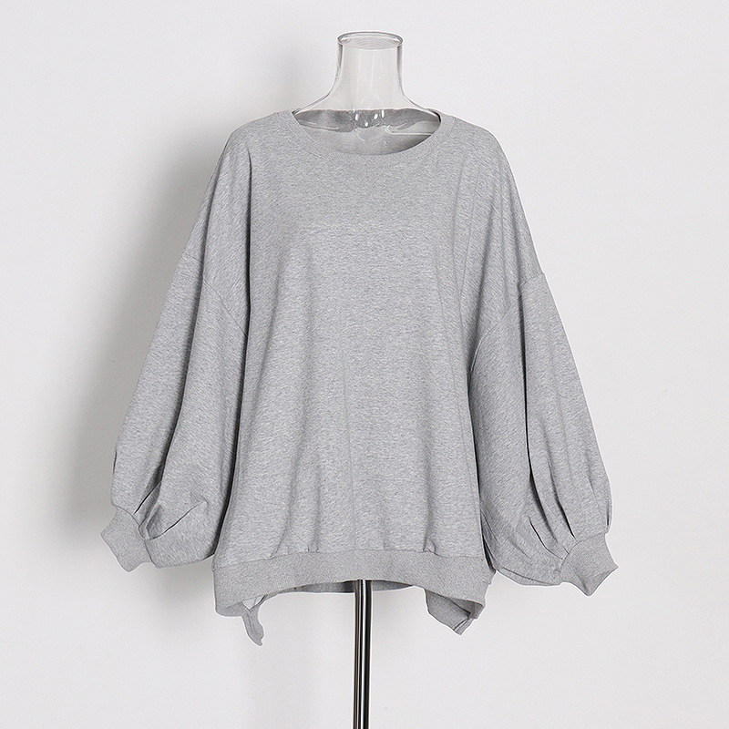 Round Neck Bat Lantern Sleeves Hem Irregularity Sweatshirt