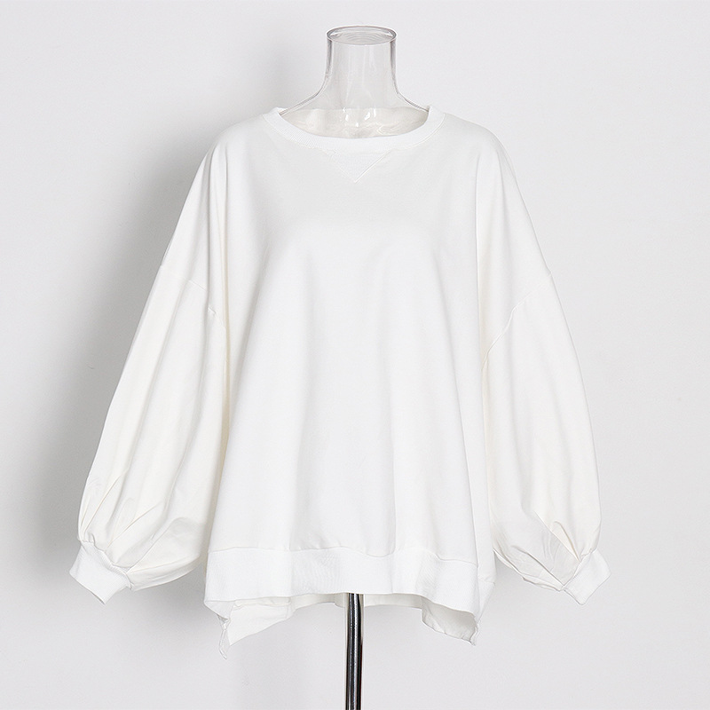 Round Neck Bat Lantern Sleeves Hem Irregularity Sweatshirt