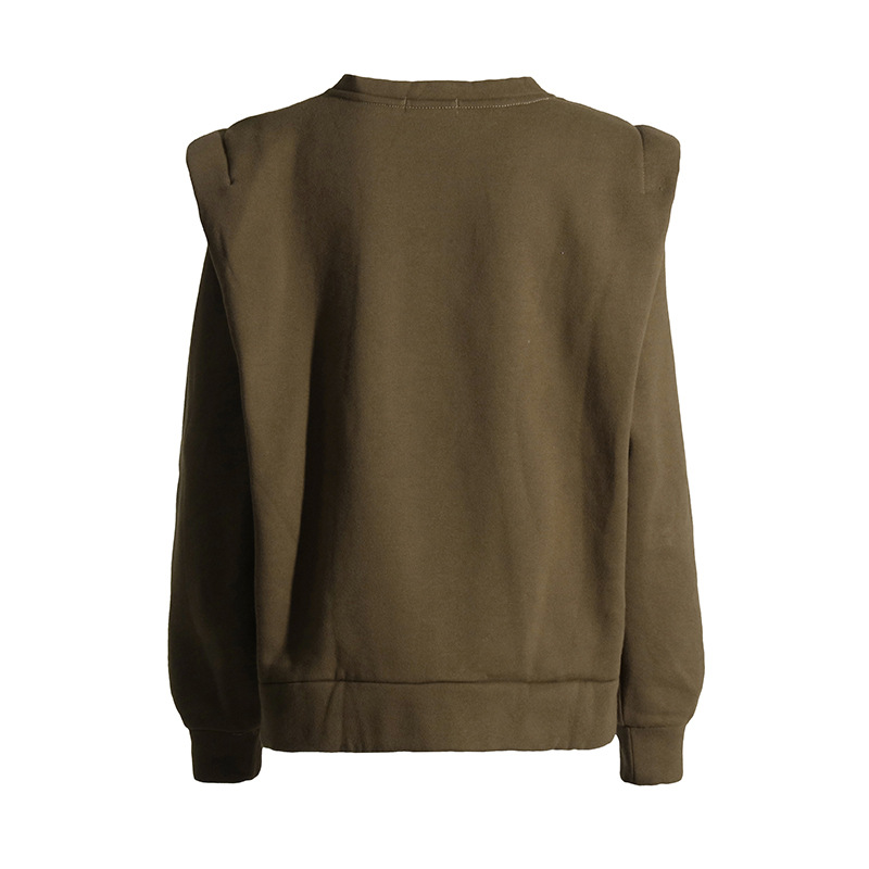 Round Neck Long Sleeve Embroidered Curry Padded Sweatshirt