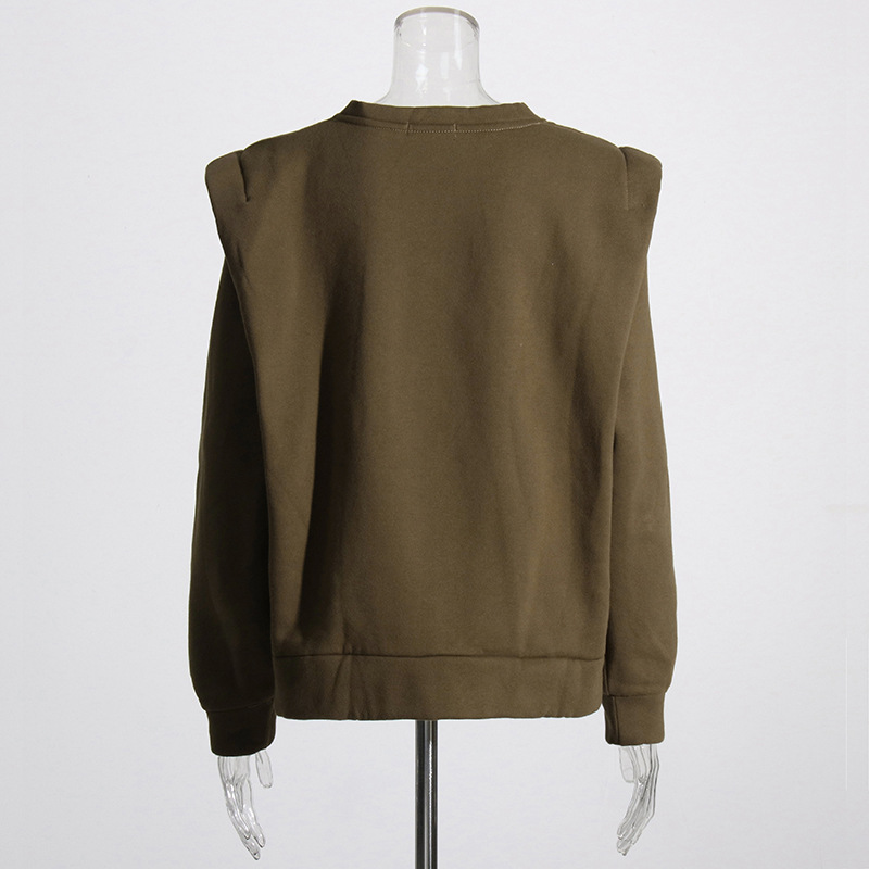 Round Neck Long Sleeve Embroidered Curry Padded Sweatshirt