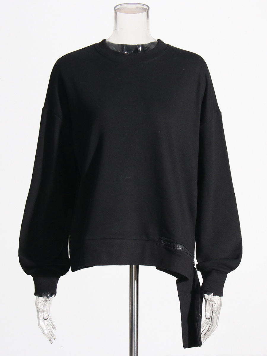 Round Neck Long Sleeve Loose Irregular  Sweatshirt