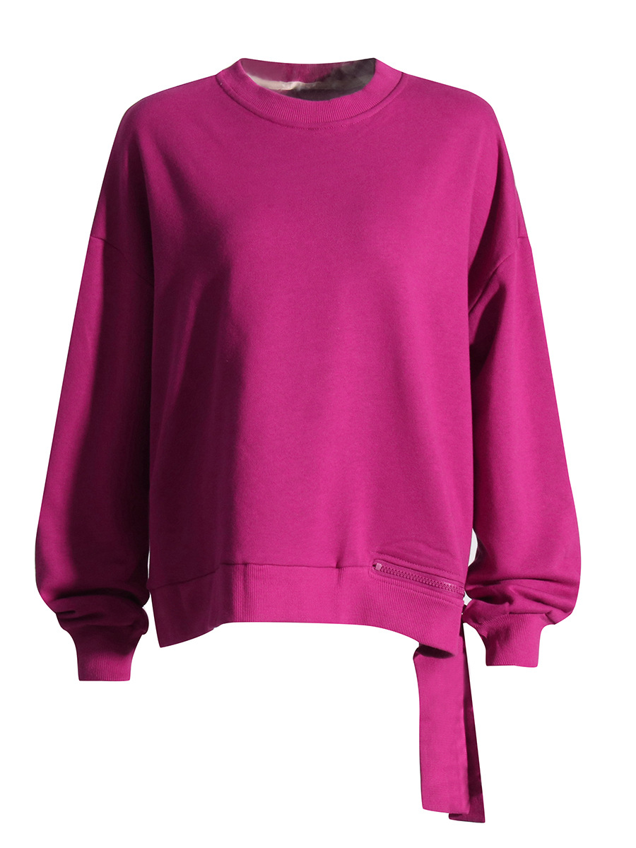 Round Neck Long Sleeve Loose Irregular  Sweatshirt