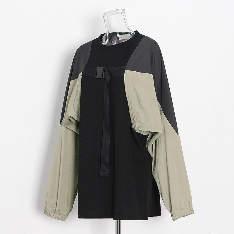 Round Neck Lantern Sleeves Stitching Sweatshirt