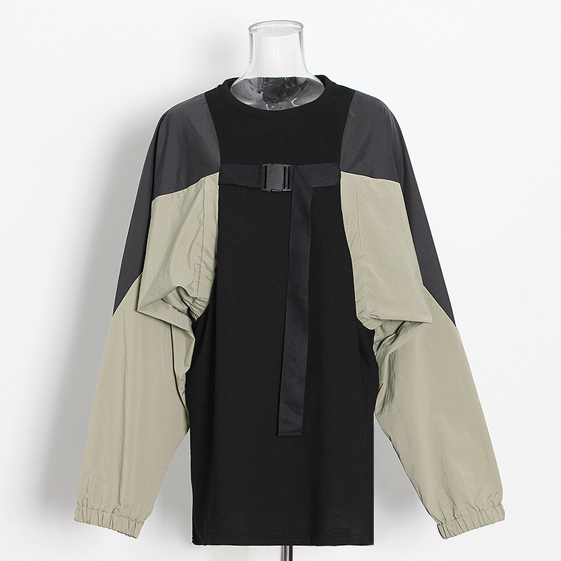 Round Neck Lantern Sleeves Stitching Sweatshirt