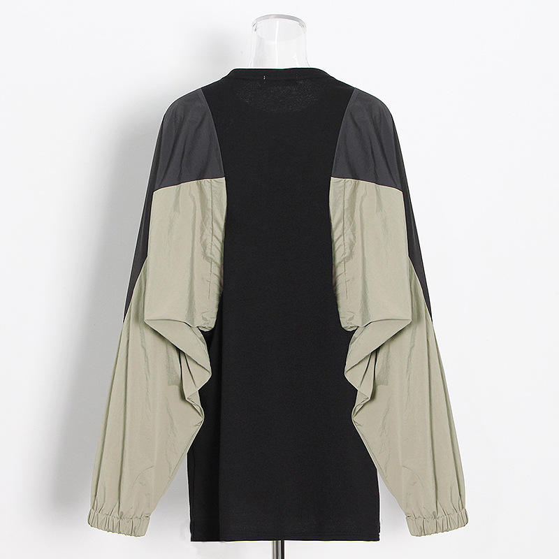 Round Neck Lantern Sleeves Stitching Sweatshirt