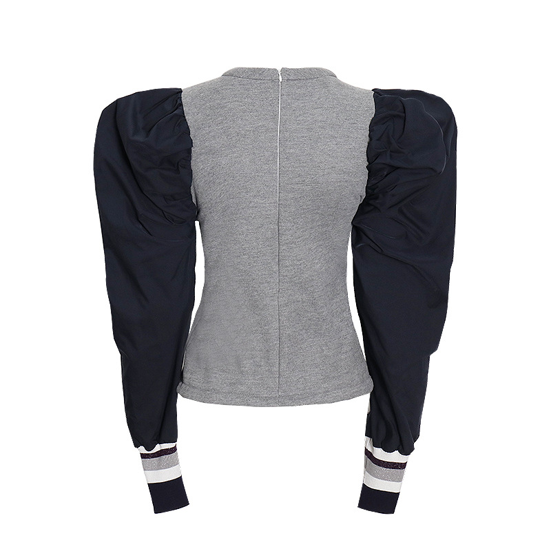 Zipper Round Neck Bubble Sleeve Fleece Sweatshirt