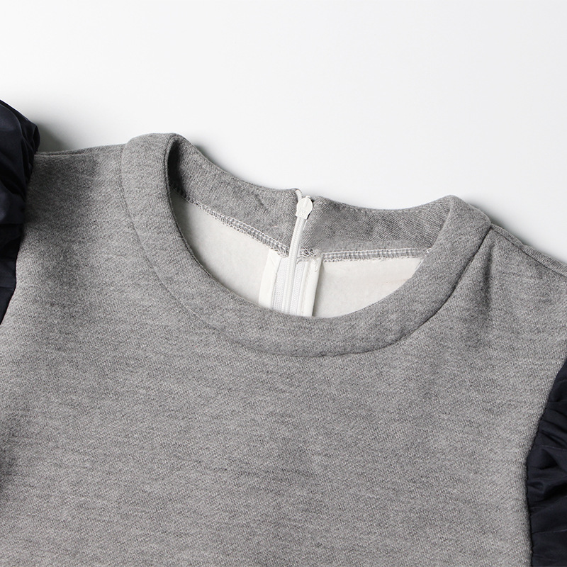 Zipper Round Neck Bubble Sleeve Fleece Sweatshirt