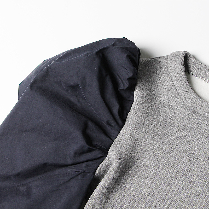 Zipper Round Neck Bubble Sleeve Fleece Sweatshirt