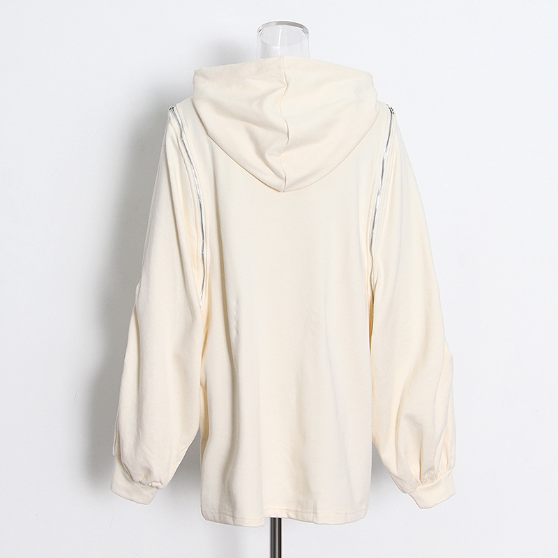 Zipper Stitching Solid Hooded Fashion Sweatshirt