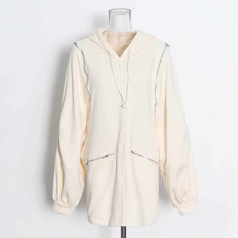 Zipper Stitching Solid Hooded Fashion Sweatshirt