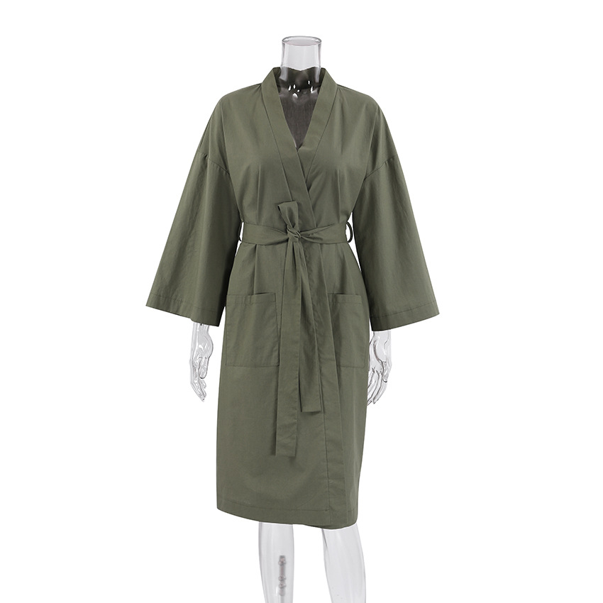 Cardigan Loose Cotton Linen Long-Sleeved Nightgown