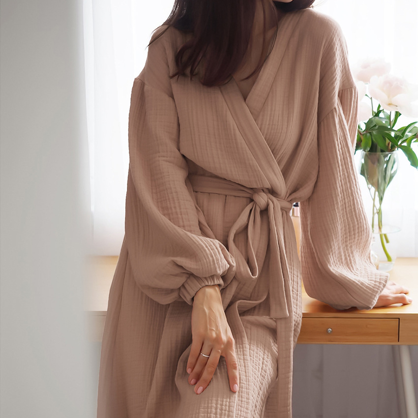 Double Crinkle Yarn Comfortable Casual Nightgown
