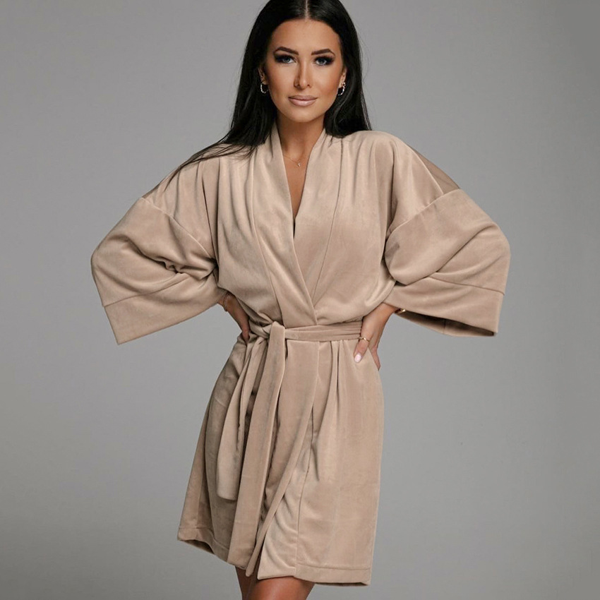Knitted Nightgown Crystal Velvet Cardigan Ladies Pajamas