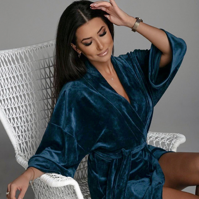 Knitted Nightgown Crystal Velvet Cardigan Ladies Pajamas