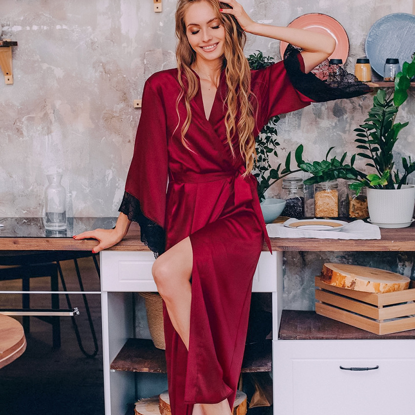 Robe Lace Simulation Silk Noble Temperament Nightgown