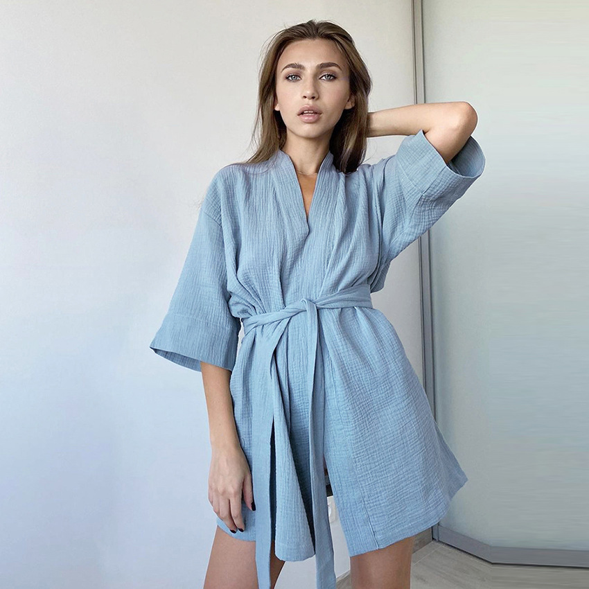 Short-Sleeved Pajamas Crepe Short Nightgown