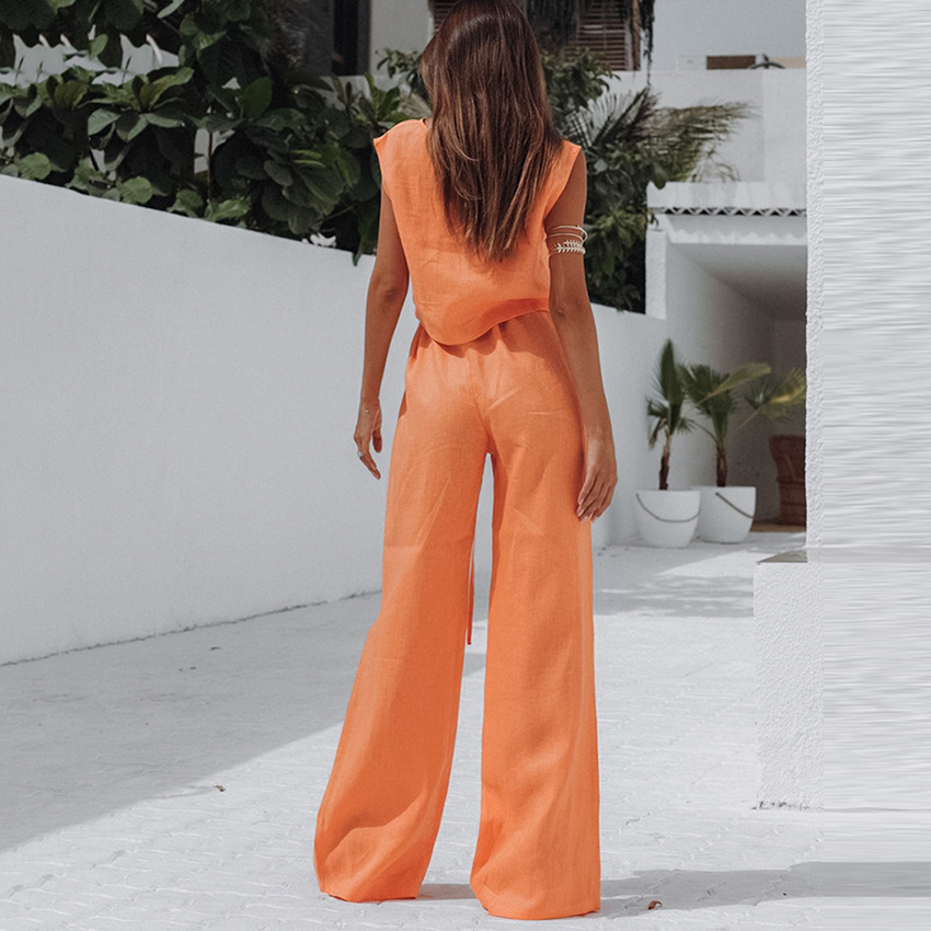 Cotton And Linen Undershirt Pajamas Sleeveless Loose Pants