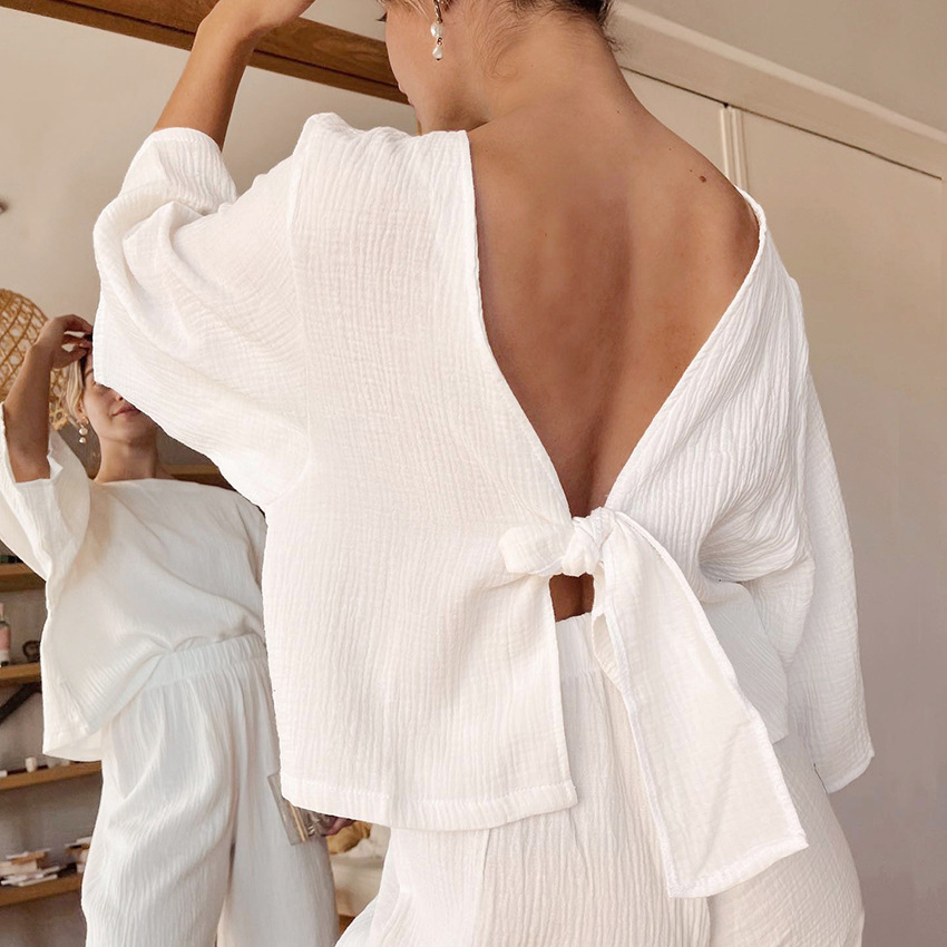 Cotton Linen Pajamas Seven-Part Sleeve Loose Pants