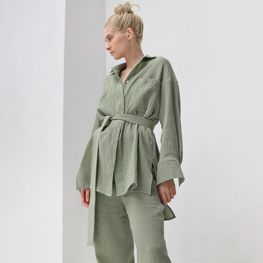 Crepe Pajamas For Women Laced Shirt Pajama Pants