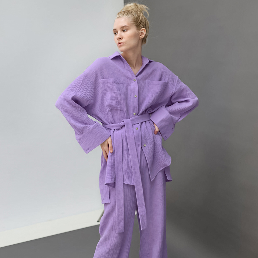 Crepe Pajamas For Women Laced Shirt Pajama Pants
