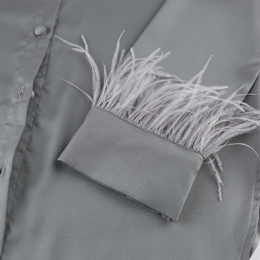 Feather Long Sleeve Texture Loose Ice Silk Pajama