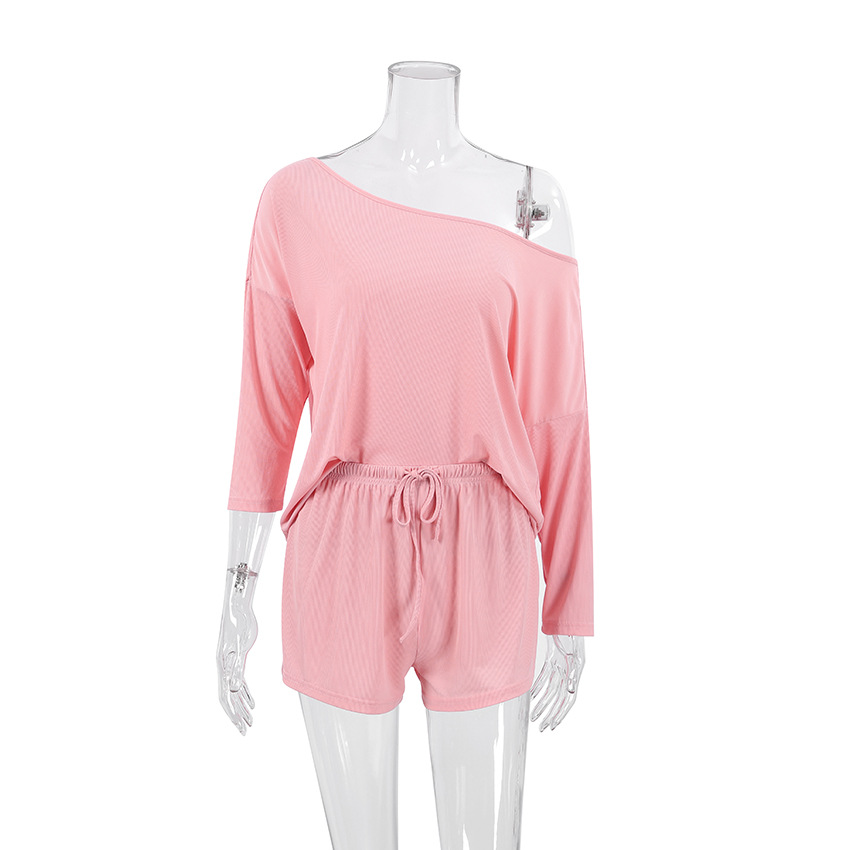 Long-Sleeved Ice Silk Pajamas Slant Shoulder Pit Strip Shorts