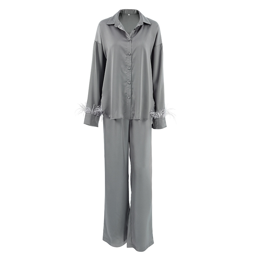 Feather Long Sleeve Texture Loose Ice Silk Pajama
