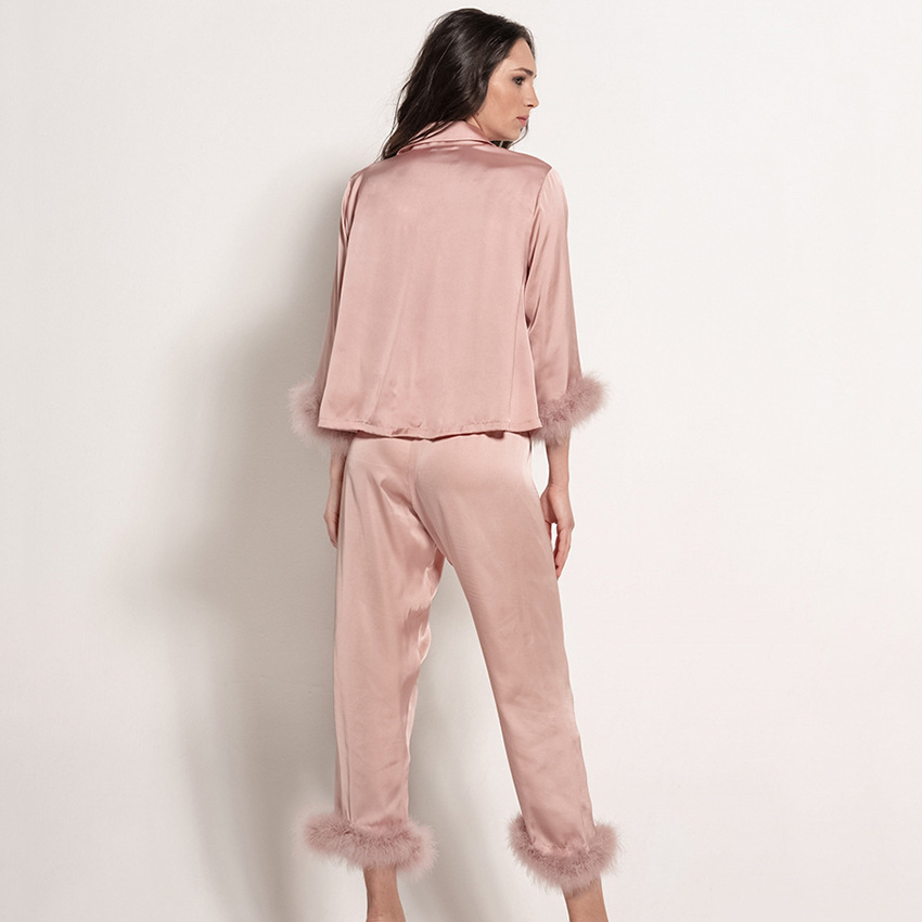 Feather Pajamas Short V-Neck Tops Nine-Quarter Pants