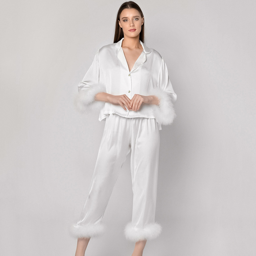 Feather Pajamas Short V-Neck Tops Nine-Quarter Pants