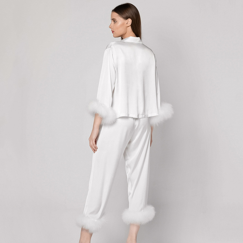 Feather Pajamas Short V-Neck Tops Nine-Quarter Pants