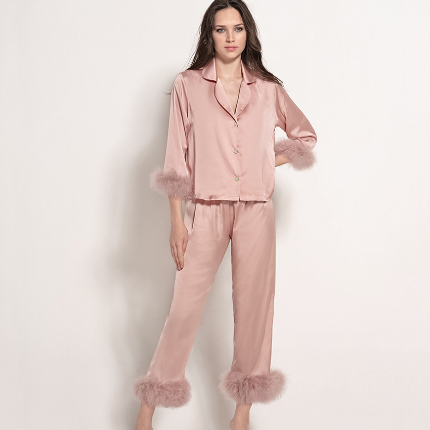 Feather Pajamas Short V-Neck Tops Nine-Quarter Pants