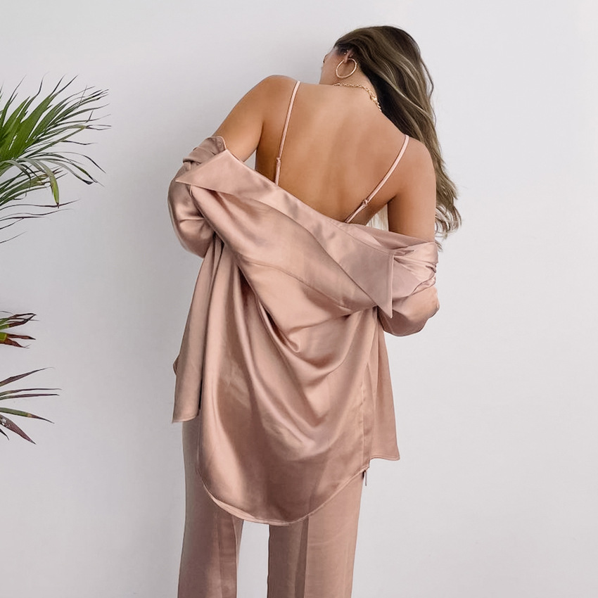 Lapel Shirt Satin Satin Satin Suspenders Underwear Pants