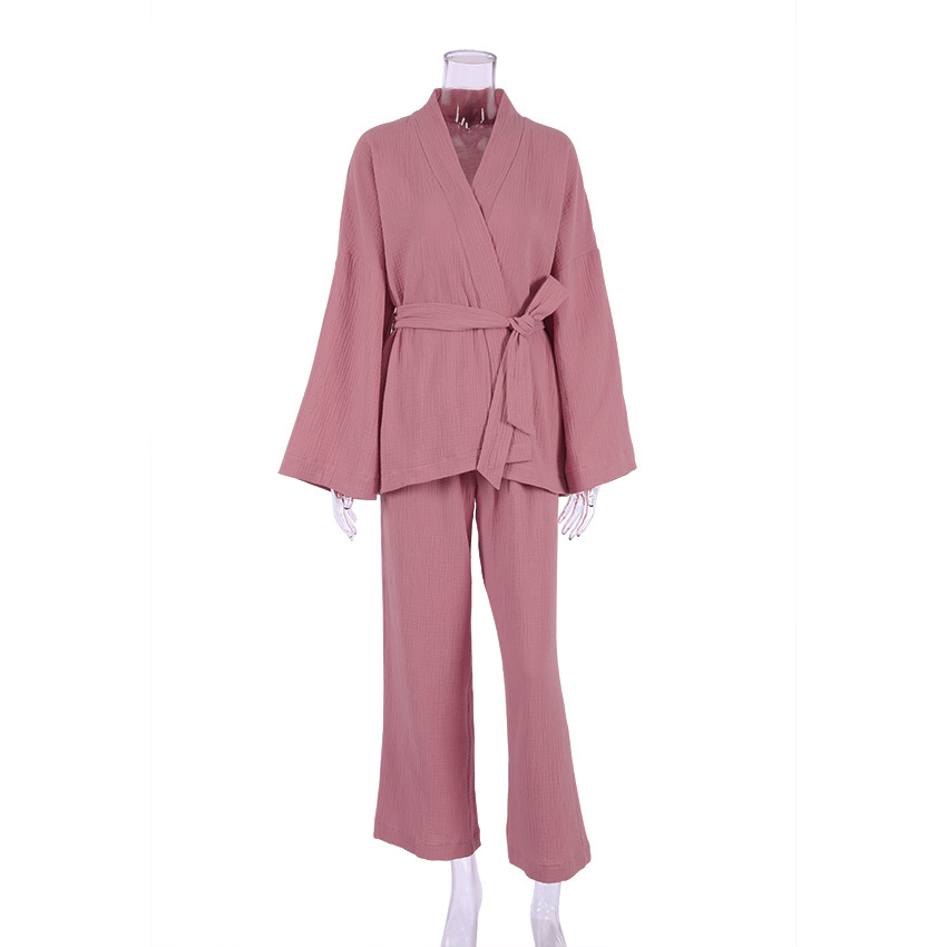 Long-Sleeved Loose Crepe Women'S Solid Nightgown