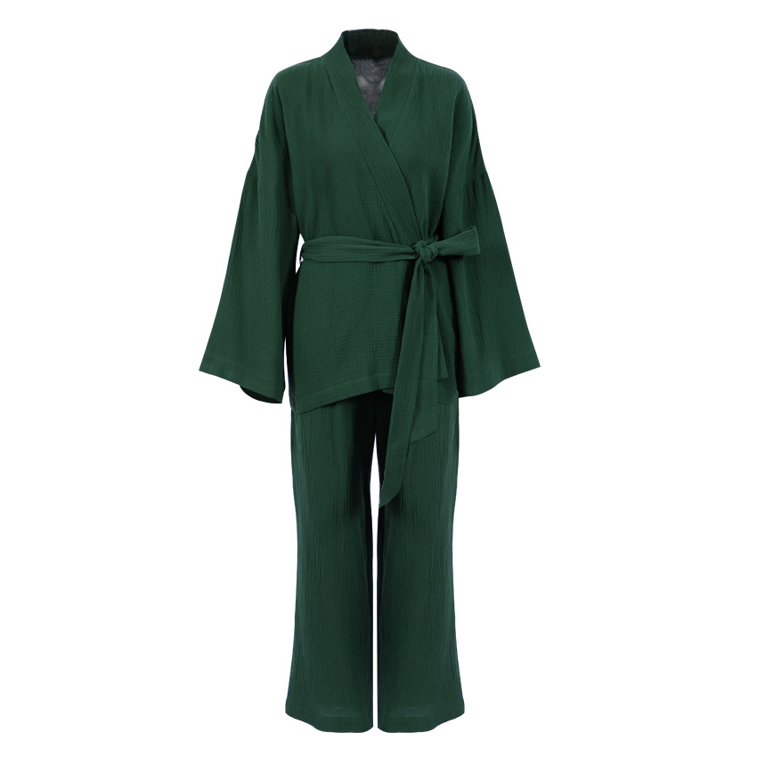 Long-Sleeved Loose Crepe Women'S Solid Nightgown