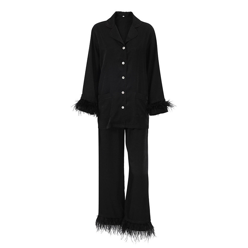 Long-Sleeved Ostrich Feather Pajamas Cotton Silk Pants