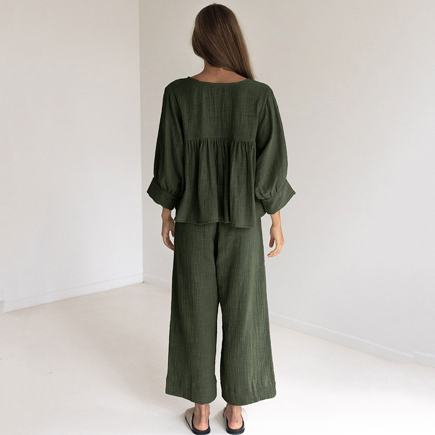 Long-Sleeved Pajamas Double Crepe Pants