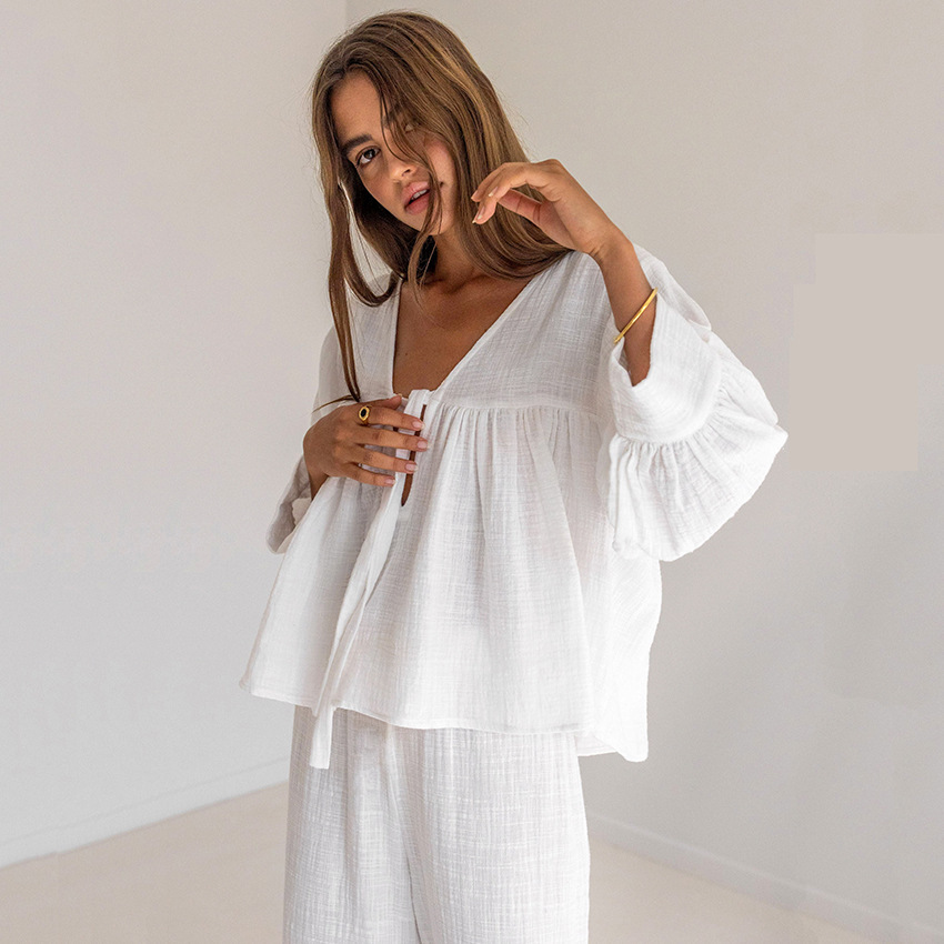 Long-Sleeved Pajamas Double Crepe Pants