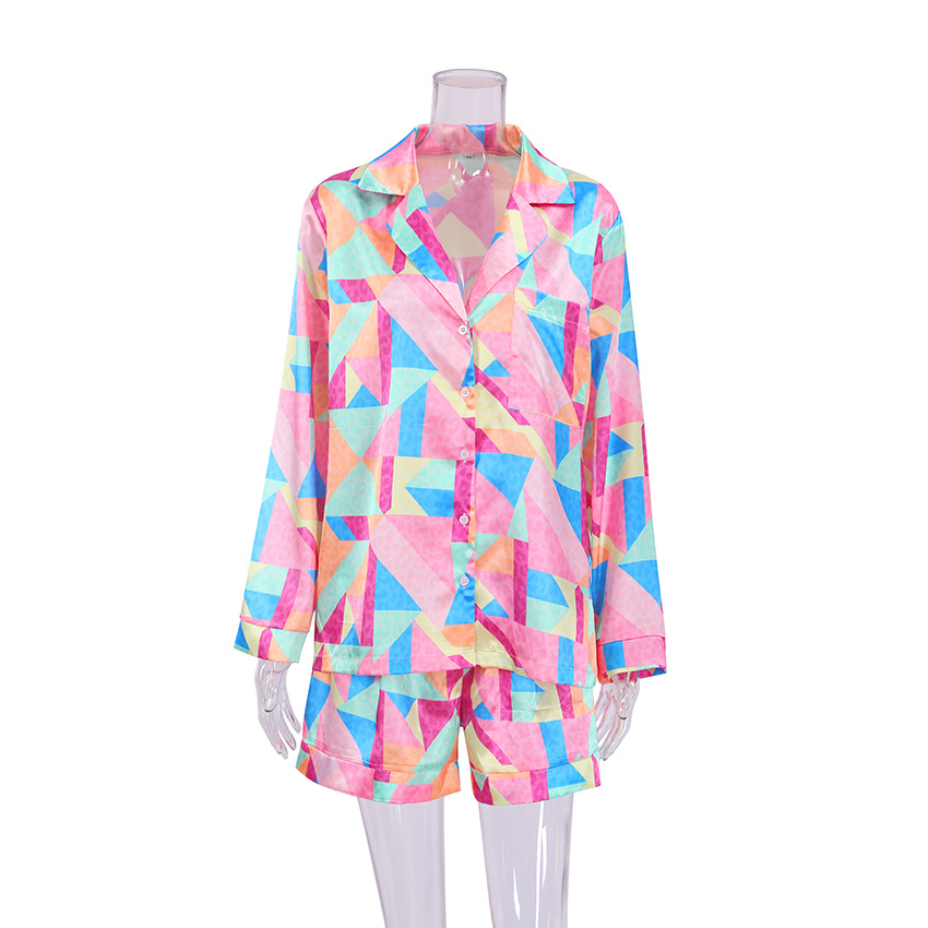 Long-Sleeved Printed Pajamas Two-Piece Outfit Shirt Shorts