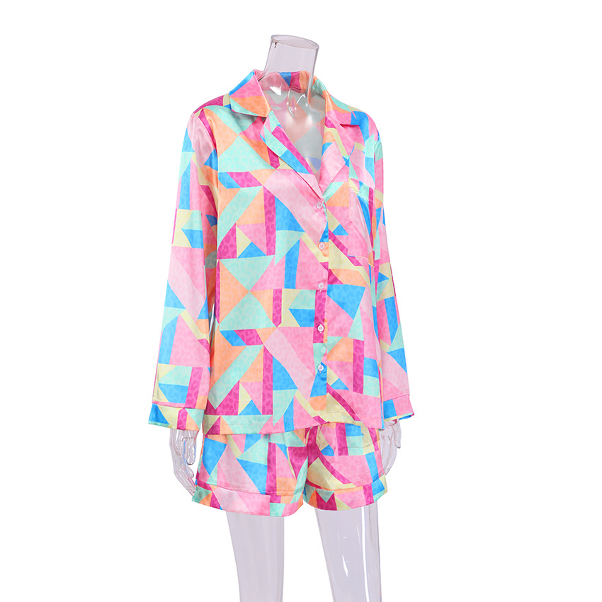 Long-Sleeved Printed Pajamas Two-Piece Outfit Shirt Shorts